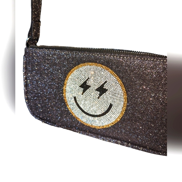 NWT Skinny Dip London Sparkly Black with Silver Happy ⚡⚡Face Purse - Picture 16 of 16